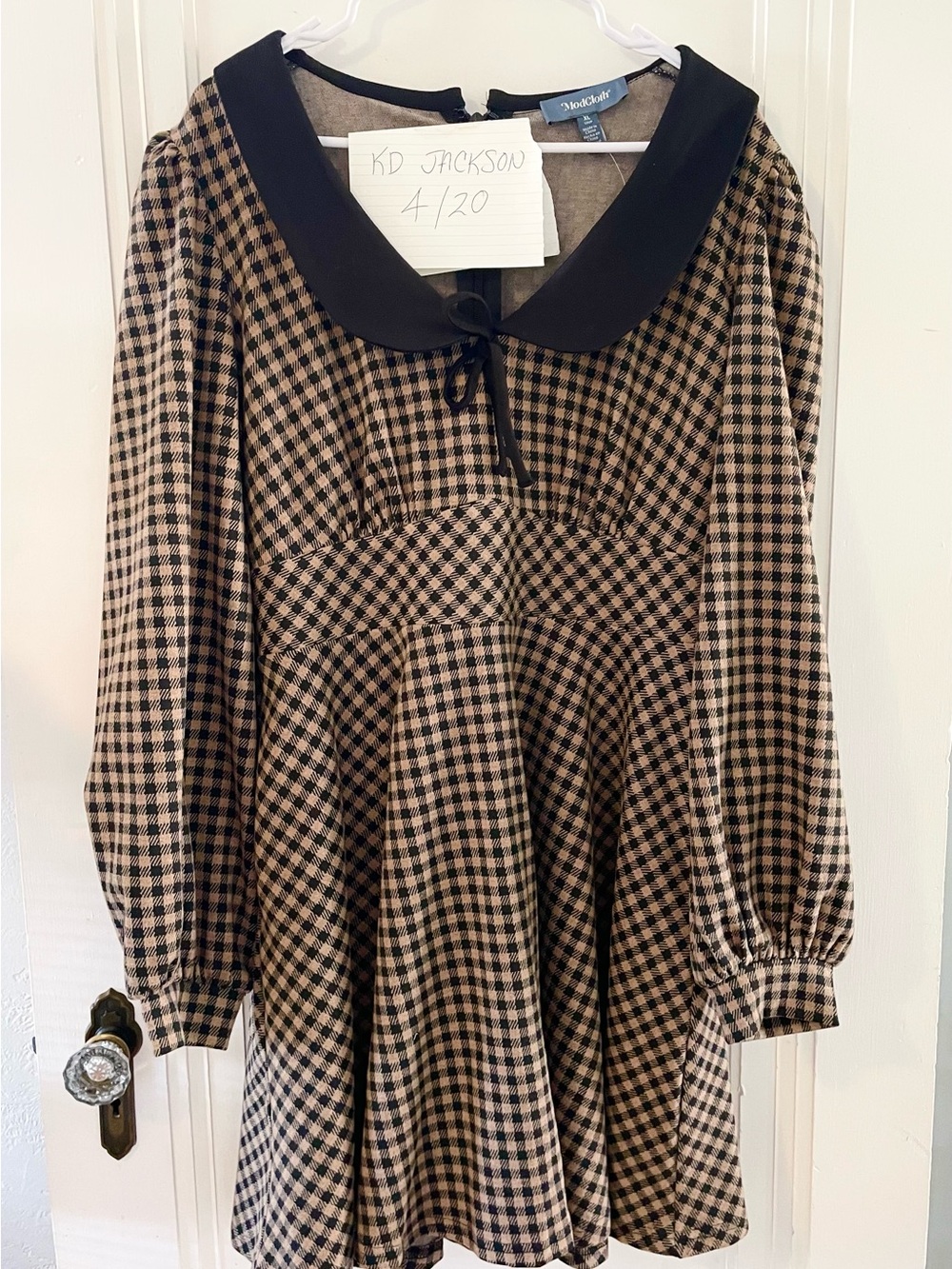 Modcloth Black and Brown Gingham Peter Pan Collar Dress